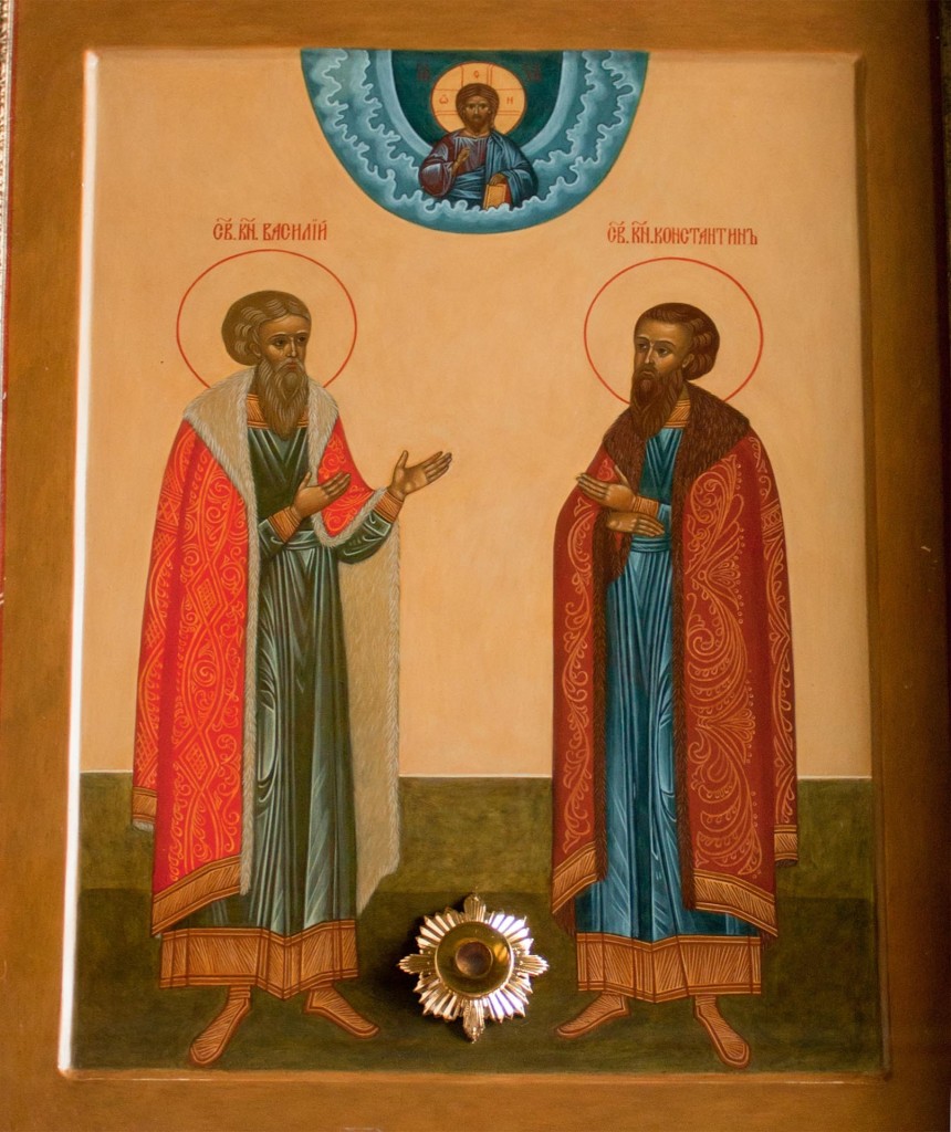 Икона благоверных князьев Василия и Константина Ярославских с частицами их мощей