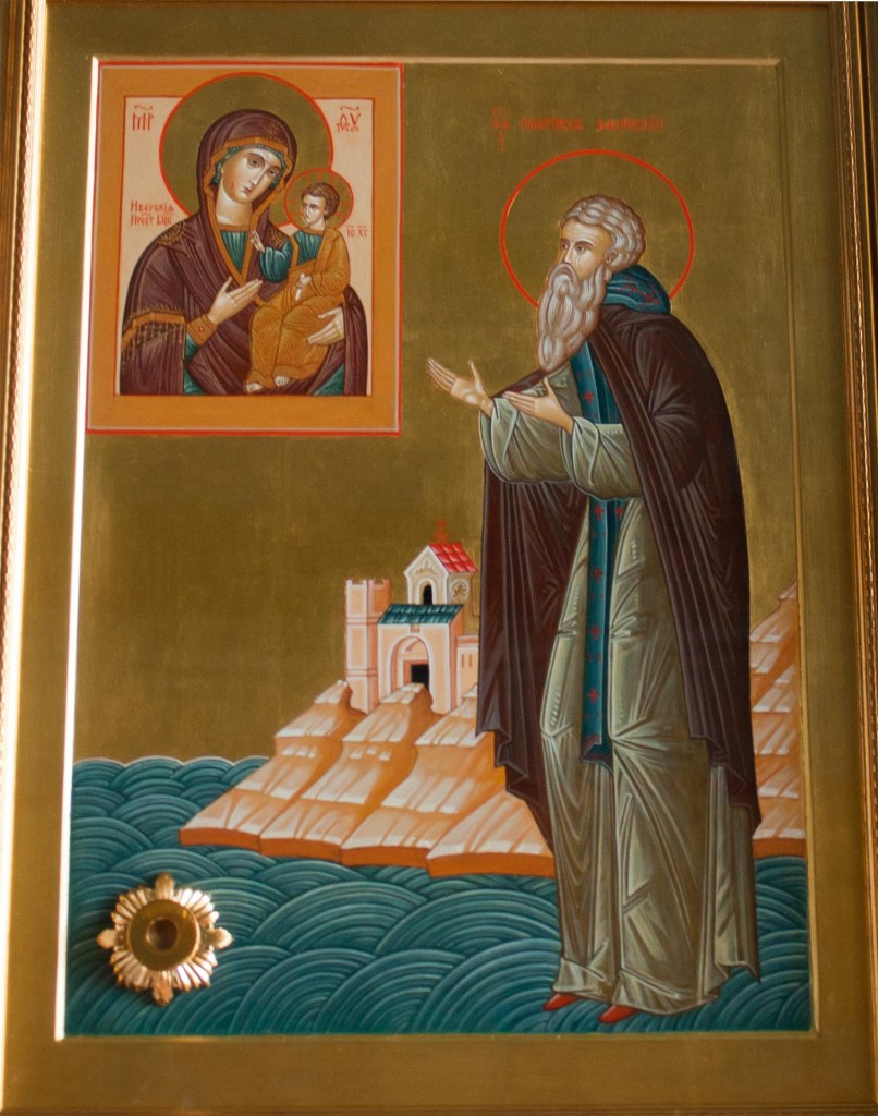 Икона преподобного Гавриила Святогорца (Афонского) с частицей его мощей